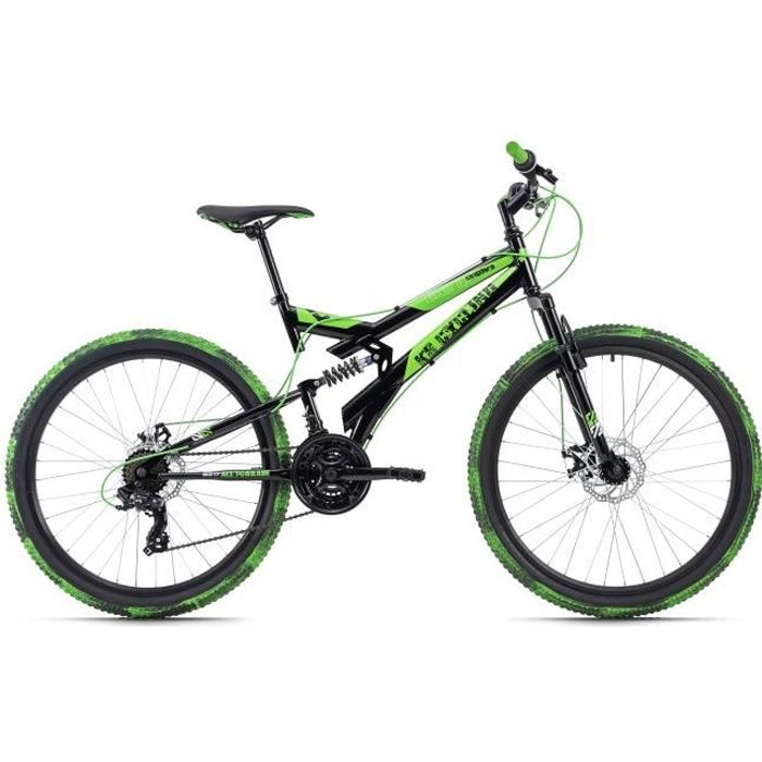 Vélo VTT Tout Suspendu 26'' - KS CYCLING - Crusher - Unisexe - 21 Vitesses - Noir-Vert - Taille de Cadre 44 cm