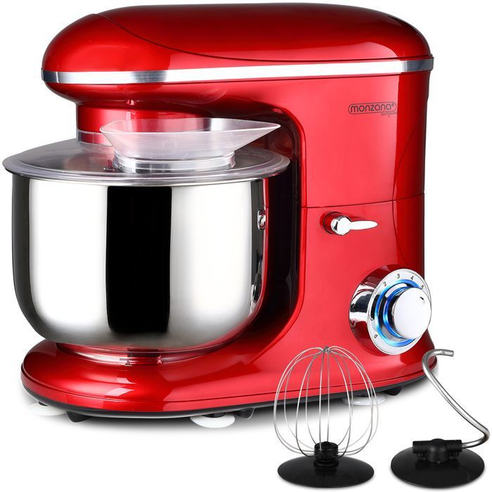 Robot pâtissier 1200W Elegance Robot de cuisine multifonction 7 vitesses avec bol en inox 6L 3 accessoires