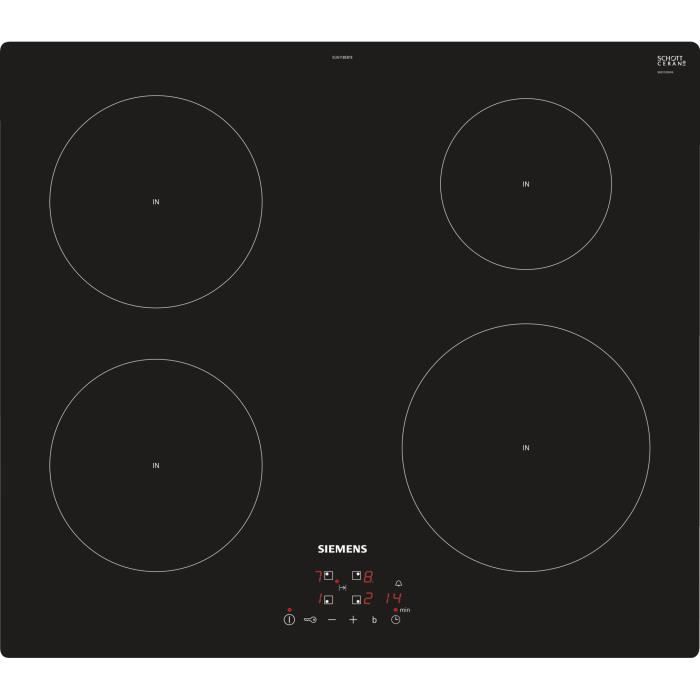 Siemens EU611BEB1E, Intégré, Plaque avec zone à induction, Verre-céramique, Noir, 1400 W, Rond