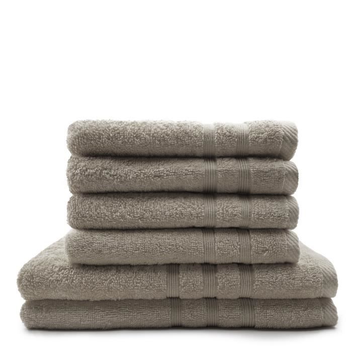TODAY Lot de 4 Serviettes de bain 50 x 100 cm + 2 Draps de bain 70 x 130 cm Mastic - 100% coton TODAY