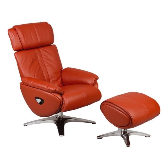 Fauteuil de relaxation Cuir Rouge + Pouf - VEGAS - L 84 x l 82 x H 109