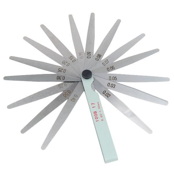 TRIXES Outil de mesure pour bougies jauge d'épaisseur 0,02 à 1,0 mm comportant 17 lames acier