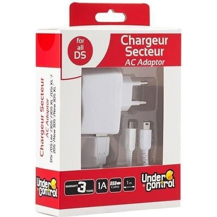 Chargeur secteur + Cable USB Under Control pour 2DS - 3DS