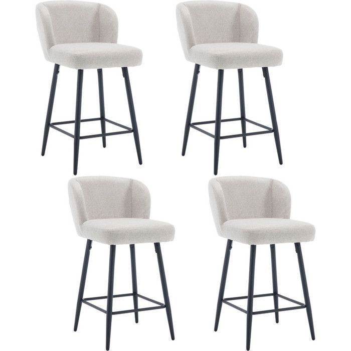 Wahson Tabourets de Bar Lot de 4 Chaise de Bar Moderne Tabouret Bar Moumoute Pieds Métal Chaise Bar Coussin Épais Lin Kaki