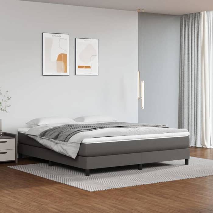 CHIC Lit Double 2 Personnes Sommier à lattes de lit Gris 180x200 cm Similicuir Design30482
