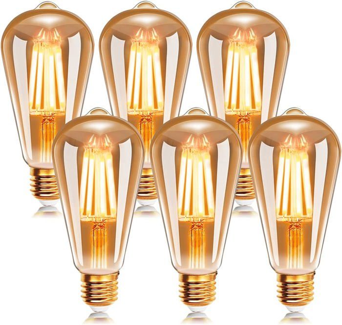 6pcs Ampoule à filament LED E27 ST64 6W 2200K Blanc Chaud Ampoules Rétro Edison Vintage Antique Lampe 540Lm Equivalent