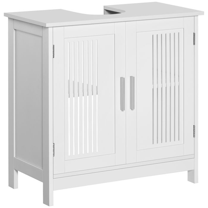 Meuble sous lavabo salle de bain - kleankin - 2 portes rainurées avec étagère réglable - 60L x 30l x 60H cm - blanc Meuble sous lavabo salle de bain - kleankin - 2 portes rainurées avec étagère réglable - 60L x 30l x 60H cm - blanc