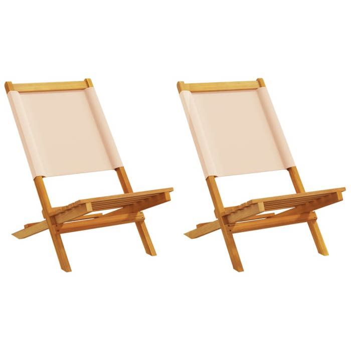 vidaXL Chaises de jardin lot de 2 beige bois dacacia massif et tissu siège de jardin siège dextérieure chaise 367693