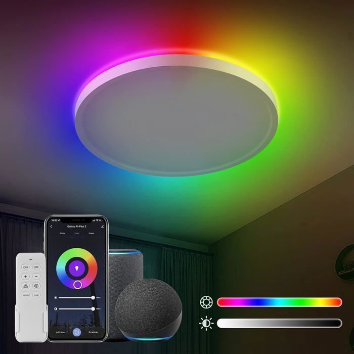 Anten Plafonnier LED 24W RGB, Température Réglable 3000-6500K