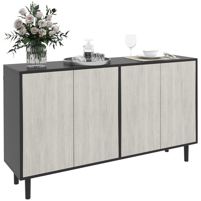 Buffet de cuisine meuble de rangement - HOMCOM - 2 placards avec étagères réglables - 121 x 37 x 75 cm - noir et aspect bois gris