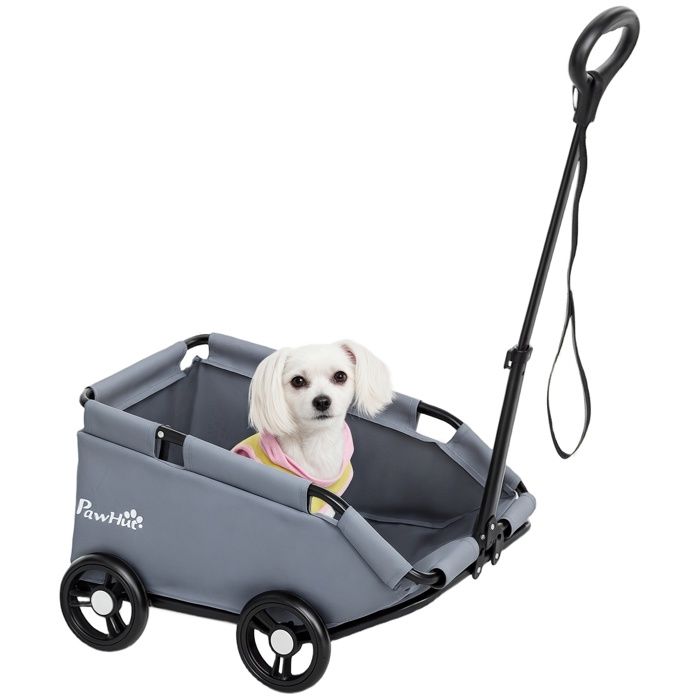 Poussette pour chien - PawHut - pliable - à 4 roues - avec tige de poussée réglable - pour chiens miniatures jusquà 4 kg - gris Poussette pour chien - PawHut - pliable - à 4 roues - avec tige de poussée réglable - pour chiens miniatures jusquà 4 kg - gris