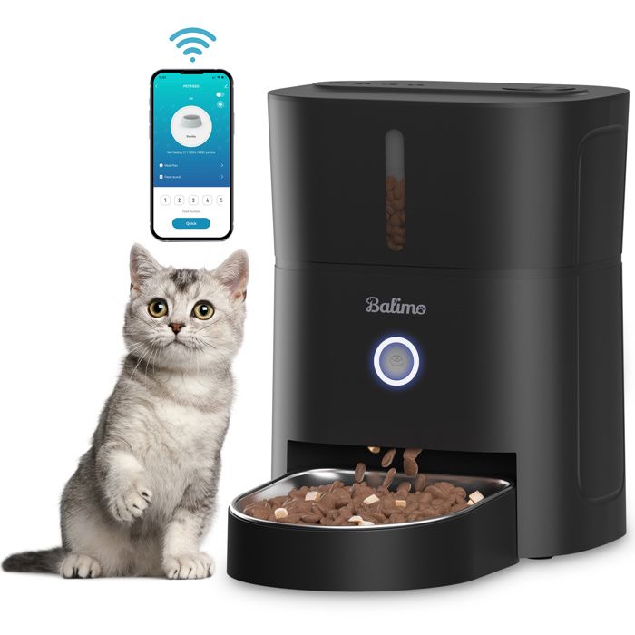 Comparer les prix de Balimo 3L distributeur automatique de nourriture pour chat , WiFi 2,4G, 1 à 10 repas par jour, pour chiens et chats, Noir