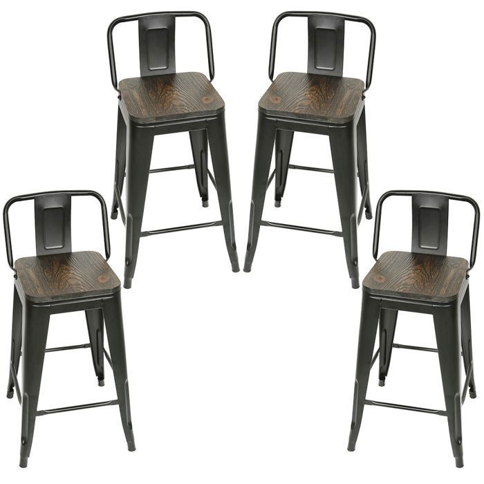 MIPAN 4PCS Chaise de salle à manger en bois - Tabouret de bar haut industriel - Dossier amovible - Maximale : 150 kg