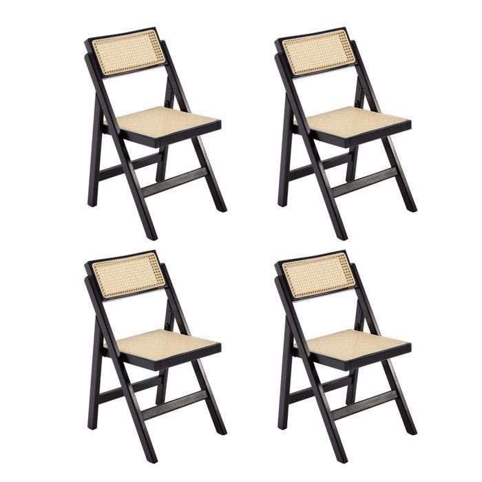 Chairus Chaise de Salle à Manger Bois Lot de 4 Chaise de Cuisine Rotin Chaise Pliante en Bois et Rotin pour Salon et Balcon Noir