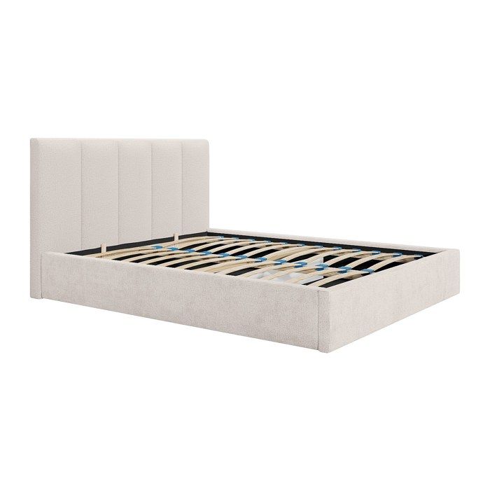 Lit coffre 200 x 200 cm avec tête de lit coutures verticales - Tissu - Beige - KILACLO