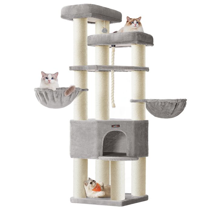 Comparer les prix de Feandrea Grand Arbre à Chat à Plusieurs Niveaux XXL 55 x 55 x 1867 cm Gris Tourterelle et Blanc Crème