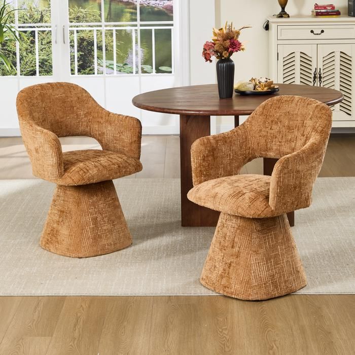 Ya-Home Chaise de Salle à Manger Lot de 2 Chaise de Cuisine avec Dossier en Chenille Fauteuil de Salon Pivotante et Rétro Orange