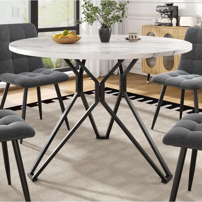 Table à manger extensible ronde 100 cm pour 4 personnes - Table à manger moderne Pieds métal Pour cuisine salon Sans chaise