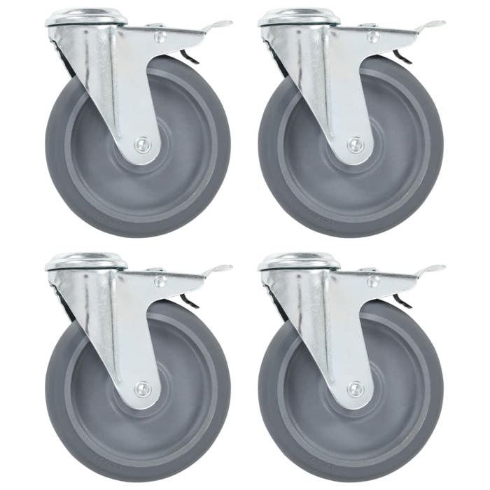 Roulettes pivotantes à double frein - VIDAXL - 125 mm - TPR et fer zingué - Capacité 80 kg - Gris - Lot de 4