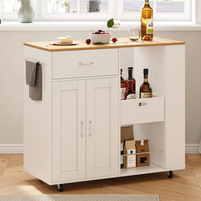 Desserte de cuisine - LUMINARIX - Bîlot de Cuisine à Roulettes - Blanc - 102x46x92cm - Multifonctionnel