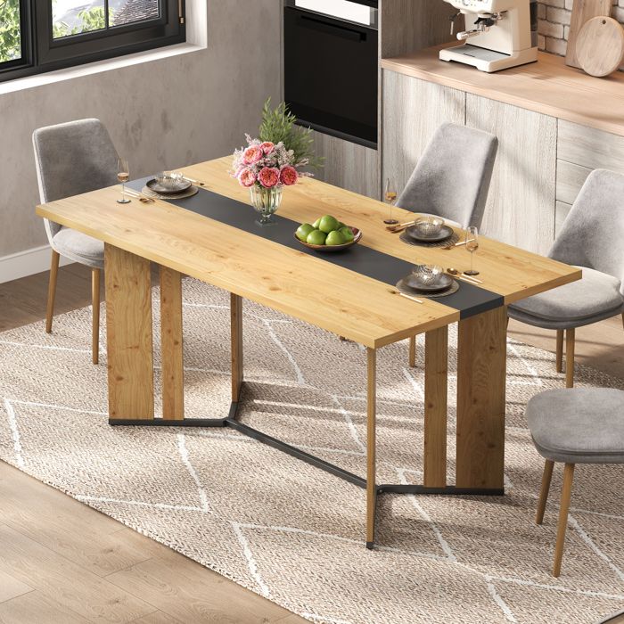 Table de salle a manger Rectangulaire en bois - 150×80cm pour 6 a 8 personnes -style scandinaveaille du plateau 28cm