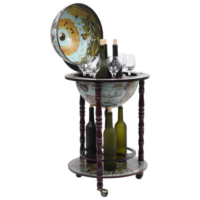 Bar globe en bois - vidaXL - Bois deucalyptus - Bleu et marron - Diamètre 36 cm - 47x47x102 cm ouvert