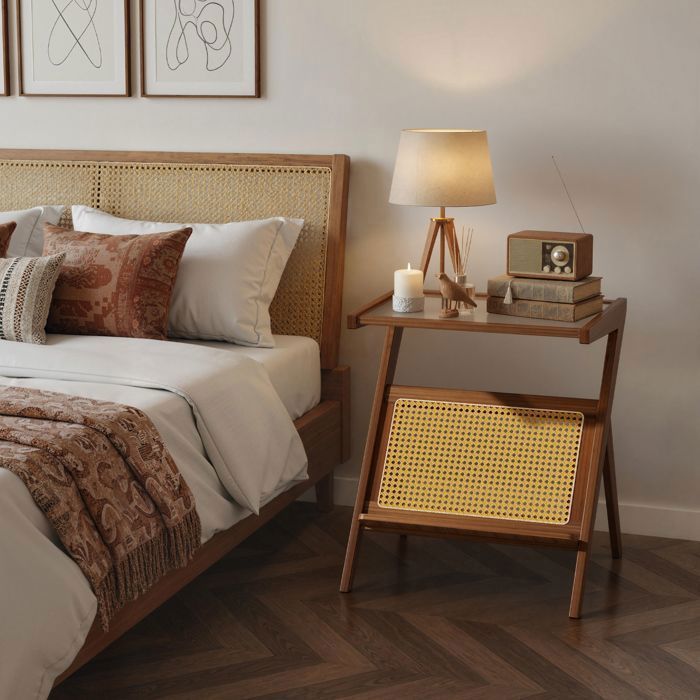 TOPESCT Table de chevet en bambou – étagère ouverte en Z – petite table de chevet bohème – pour salon chambre