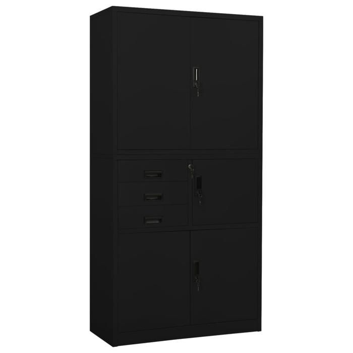 Armoire de bureau en acier - vidaXL - 90x40x180 cm - Noir - 3 étagères réglables - Casier intégré - Serrures