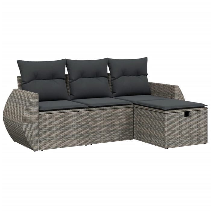 Salon de jardin en résine tressée - BURKE - 4 pièces - Coussins gris - Résistance aux UV - Assemblage requis - Modulaire