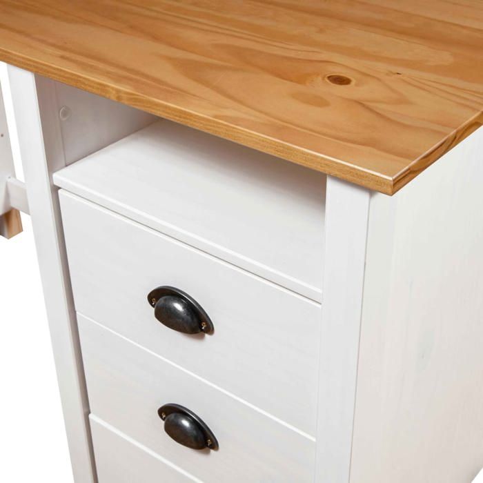 Bureau BURKE Blanc Table à écrire - 1 PERSONNE - Hill avec 3 tiroirs 120x50x74 cm - Pin solide BB84