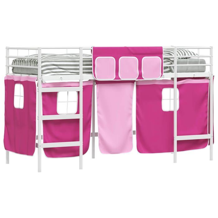 Lit mezzanine pour enfants - vidaXL - Blanc et Rose - 207x112x116.5 cm - Cadre métallique - Rideaux en maille Lit mezzanine pour enfants - vidaXL - Blanc et Rose - 207x112x116.5 cm - Cadre métallique - Rideaux en maille