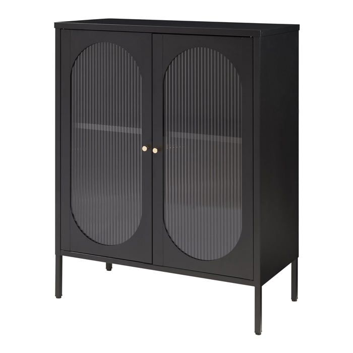 Buffet - HELLOSHOP26 - Buffet bas - Acier - Verre strié - 2 portes Buffet - HELLOSHOP26 - Buffet bas - Acier - Verre strié - 2 portes