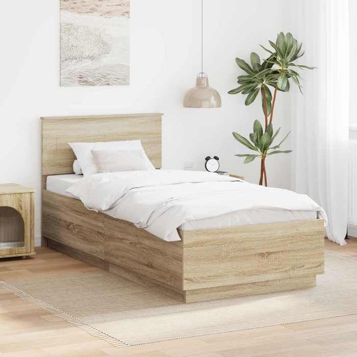 Marron Cadre de lit moderne SARAZYJ Lit chambre Chêne Sonoma 70 x 190 cm Bois dingénierie E3182