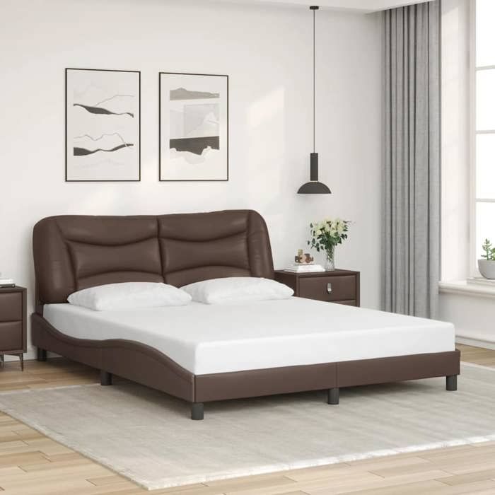 Cadre de lit en similicuir - vidaXL - Hvar - 160x200 cm - Marron - Similicuir - Tête de lit incluse