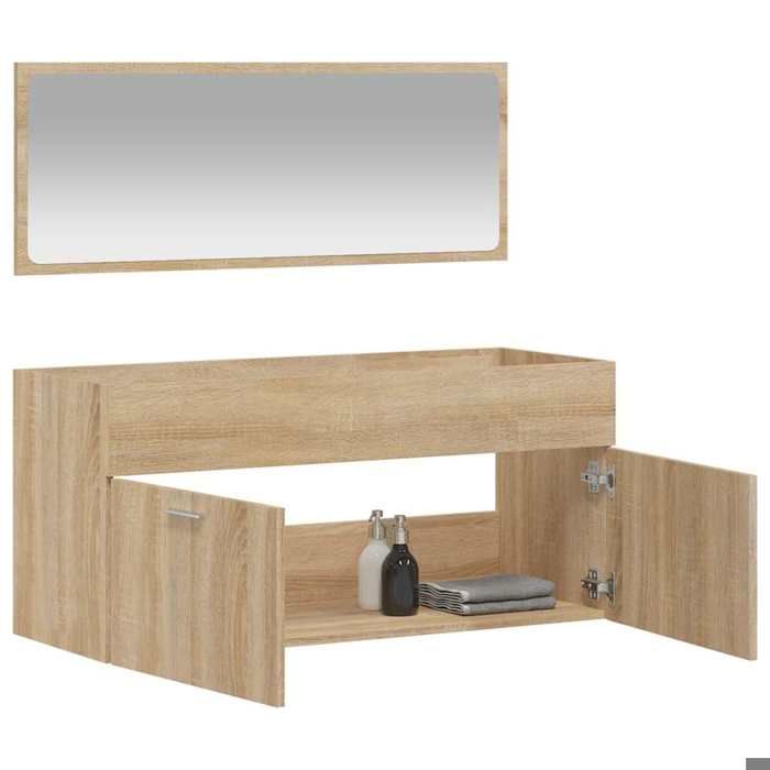 (Vente chaude)Cabinet à miroir de bain CLARENCE 60 kg capacité Placard Mural chêne sonoma bois dingénierie - M205753