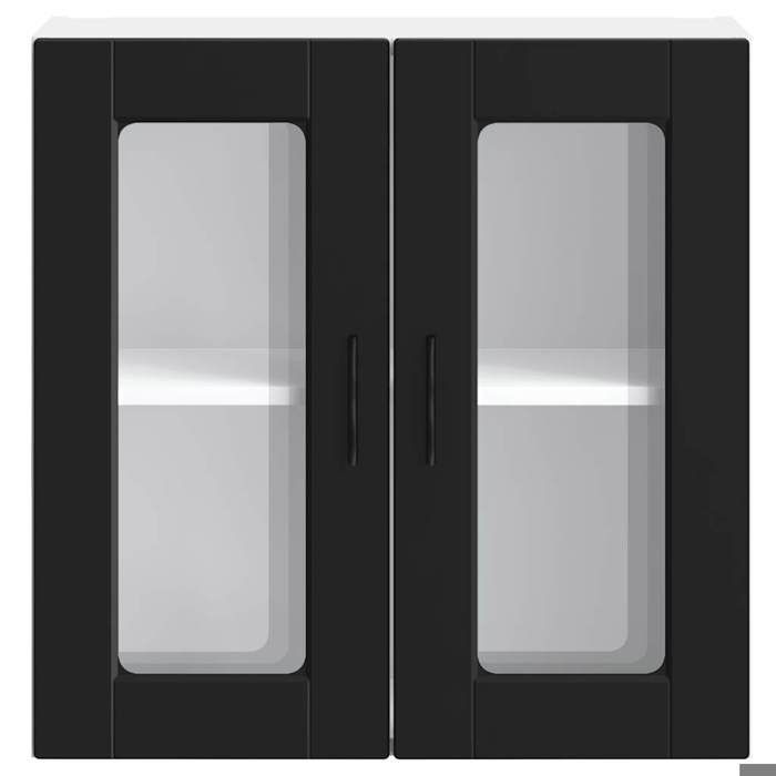 Remise 2026®Caisson haut cuisine Noir - Meuble mural de cuisine avec porte en verre Porto noir 254 1855259