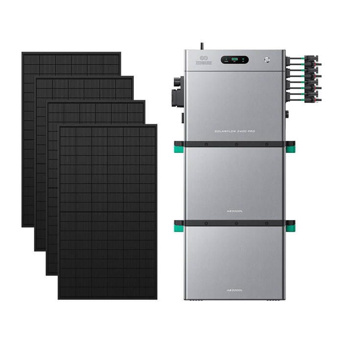 Zendure SolarFlow 2400 Pro - Batterie Solaire 2400W 24-168kWh avec 2xAB3000L (5.76 kWh) avec 450Wx4 Panneau Bifacial