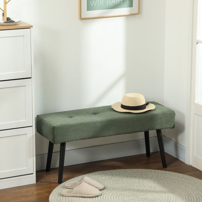 Banc capitonné en velours côtelé avec pieds en métal pouvant servir de banc à chaussures ou de meuble dentrée 100x36x45 cm