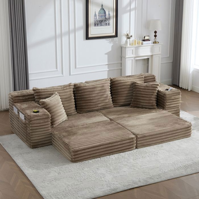 Bladez - Canapé compressé modulable Canapé convertible en velours côtelé avec porte-gobelets et poches latérales - Kaki