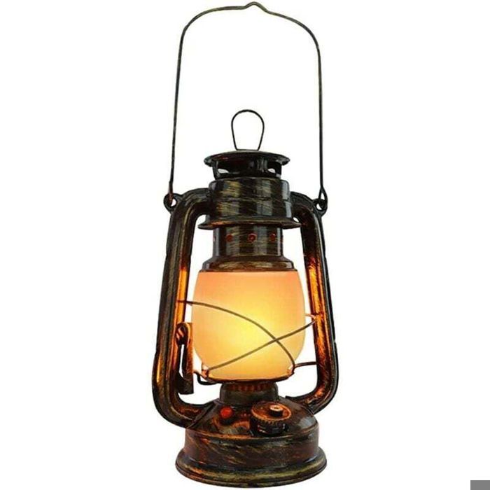 Ensoleille – Lampe tempête rechargeable sans fil – 3 modes déclairage – Batterie 1800 mAh – Matériau bronze – Pour camping et