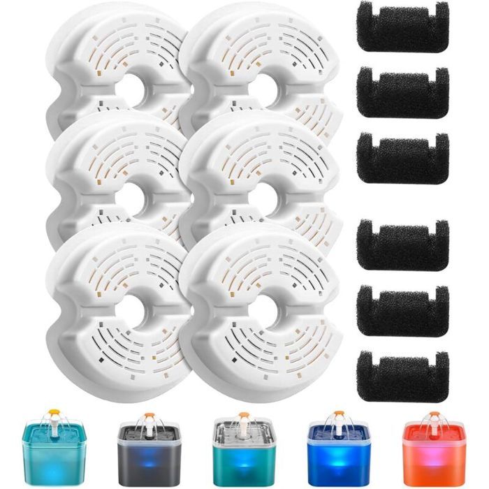 Filtres fontaine eau chat 8 pièces filtres + 8 éponges filtration multiple anti cheveux compatible F2