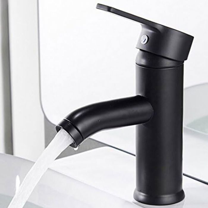 Robinet lavabo noir mat cuivre eau chaude froide monotrou