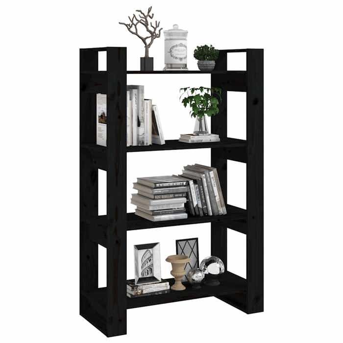 MEUBLE DE SEJOUR Noir - MODE Bibliothèque salon -/Séparateur de pièce Noir 80x35x125 cm Pin massif Nettoyer facile_09_3971