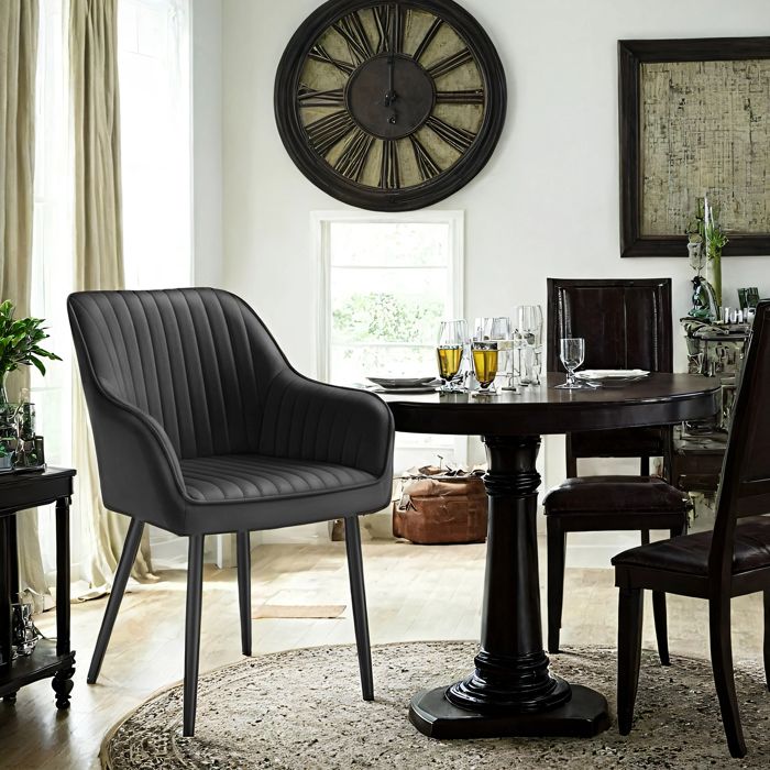 Chaise Salle à Manger Fauteuil en Velours Rembourrée avec Accoudoirs Charge Max. Pieds en Métal pour Salle à Manger Noir Chaise Salle à Manger Fauteuil en Velours Rembourrée avec Accoudoirs Charge Max. Pieds en Métal pour Salle à Manger Noir