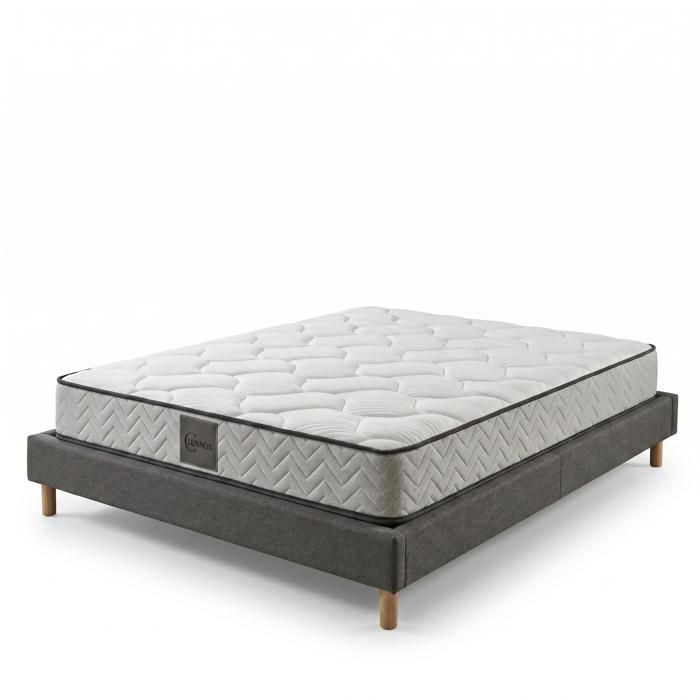 Ensemble literie - SAMPUR - Cosmos - 140x190 cm - Gris foncé - Matelas mémoire de forme 21 cm
