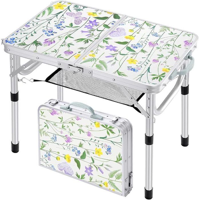 Table Camping Pliante 2 Hauteurs Réglables 25/48 cm Plateau 60 × 40 cm Table Basse Stable 60×40 cm (2 hauteurs) Violet