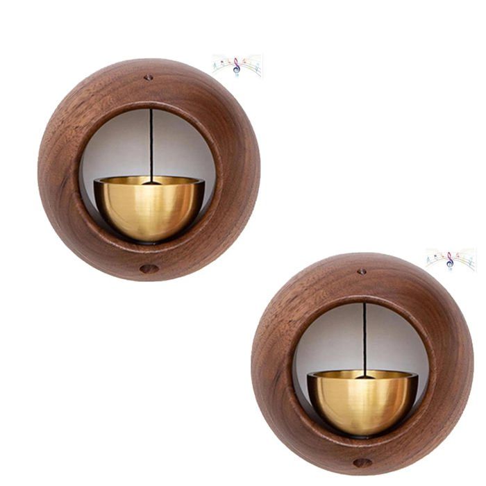 Sonnette de boutique - GRANDSALEY - Modèle classique - Bois noyer - Laiton & cuivre - Déclenchement magnétique