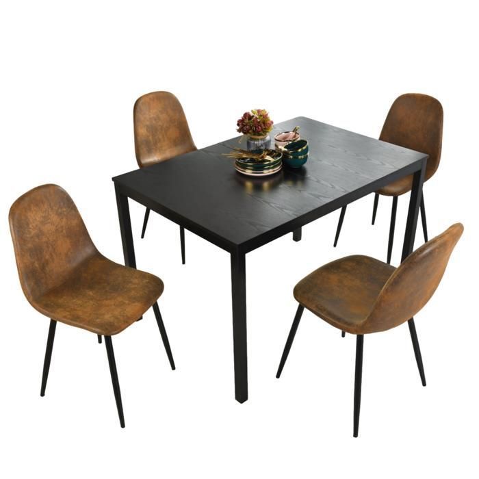 MEUBLES COSY Ensemble table à manger extensible noire et 4 chaises en suédinepour cuisine salon style scandinave