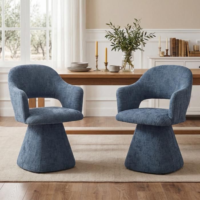 Ya-Home Chaise de Salle à Manger Lot de 2 Chaise de Cuisine avec Dossier en Chenille Fauteuil de Salon Pivotante et Rétro Bleu