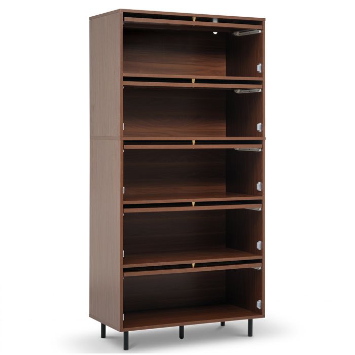 Buffet haut – meuble de rangement noyer effet rotin – 5 abattants – 80 x 40 x 163 cm